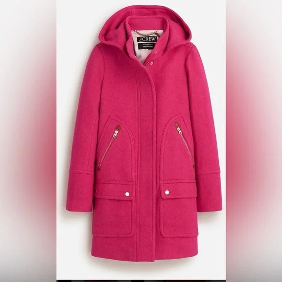 J. Crew Chateau Parka Pink Coat Stadium Cloth Wool Removable Faux Fur Collar - Picture 2 of 6